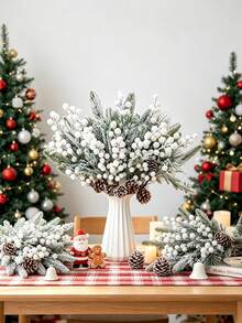 1/3pcs Artificial Red Berry Pine Branches, Faux Plants, Suitable For Christmas Decoration, Christmas Home Decor, Wedding Decoration, Table Centerpiece, Back To School Season, Gifts For Girls - White - View 8