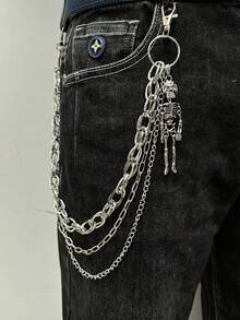 1pc Multi-Layer Men's Unisex Pant Chain, Fashion Hip-Hop Style, Waist Accessory, With Moon, Sun, Cross, Skull Pendants, Street Party Outfit, Gift Jewelry - A - View 3