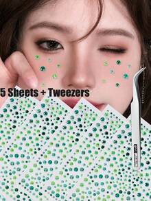 1/3/5/7pcs Green Self-Adhesive Face Gem Stickers, Suitable For Face And Body, Perfect For Christmas, Party, Festival, Y2K Style, Concert Looks, Face Jewels - Multicolor - View 7