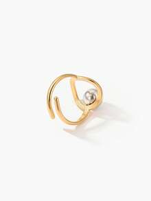 Vandermere 1pc Minimalist Stainless Steel Bicolor Gold & Silver Beaded Open Ring - Two-color - View 3