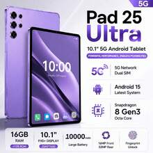 Pad 25 Ultra 5G Android Tablet, 10.5‑Inch Large HD Display Screen, Powerful Snapdragon Processor Chip, 16GB+1TB Massive Internal Storage, Premium High‑Performance Global Version Android Tablet For Entertainment Gaming Office Daily Use - Purple - View 2
