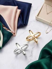 1/2/3PCS Gold Scarf Ring - Multi-Functional Hollow Cross Design, Smooth Square Shawl Clasp For Silk Scarves & Wraps, Elegant Fashion Accessory - Gold - View 15