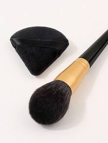 2Pcs Makeup Tool,Blush Brush,Makeup Puff,For Blush,Setting Powder,Contour, Daily Makeup, Ideal For Makeup Beginners & Women - Black - View 5