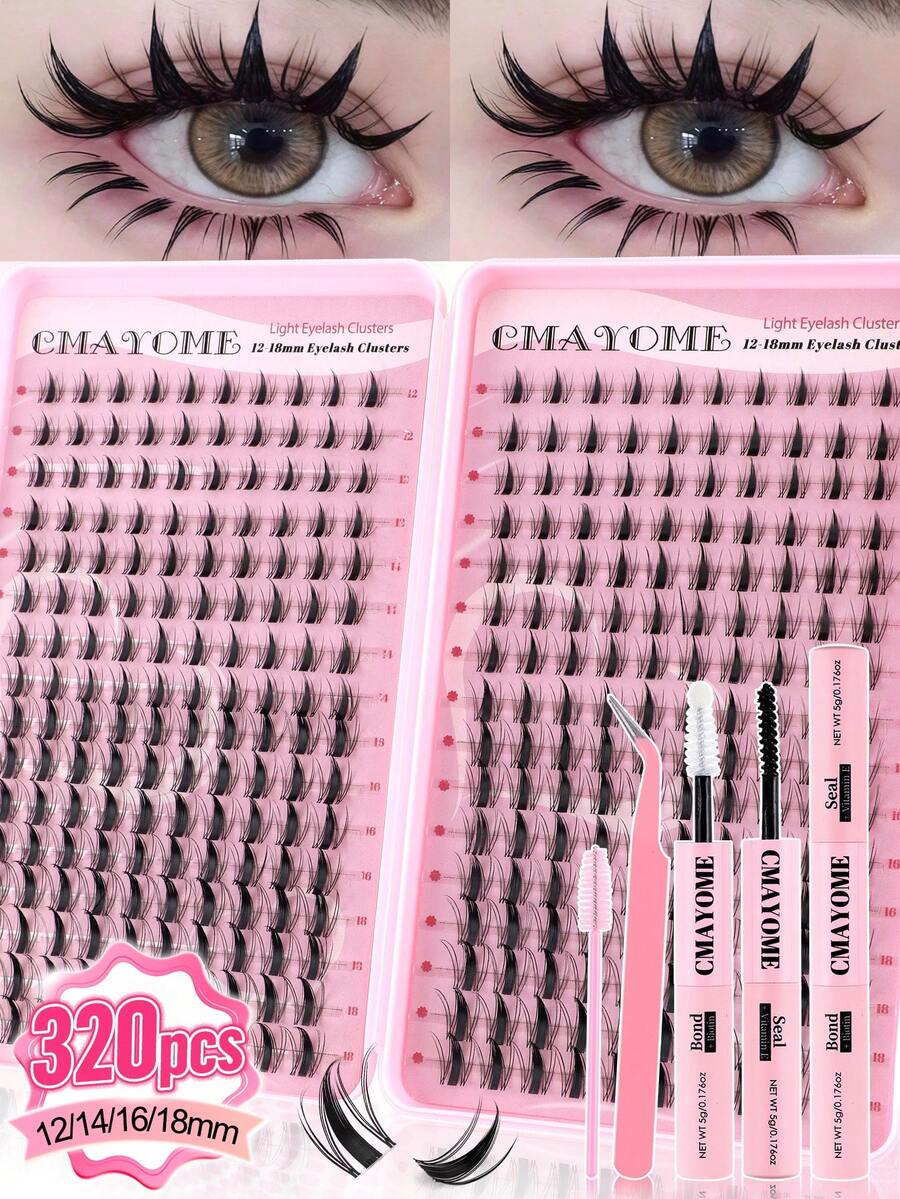 320/384pcs Of D-Type Curly Eyelash Clusters,With Simulated Mink Fur Texture And Natural Eyelash Clusters Available In Manga Style,With Elongated Eye Tails And Enlarged Eyes In Various Styles. Soft Eyelash Self-Adhesive Set,Eyelashes Can Be Reused.
