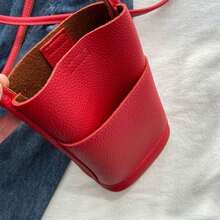 Women's Fashion Minimalist Personalized Litchi Phone Storage Bag Mini Soft Leather High-Quality Crossbody Shoulder Bag - Red - View 4