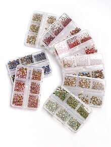 6-Grid Mixed Size Pointed Back Glass Nail Rhinestones, Nail Art Embellishment Accessory, DIY Nail Decoration, For DIY Nail Design And Daily Wear - Multicolor - View 5