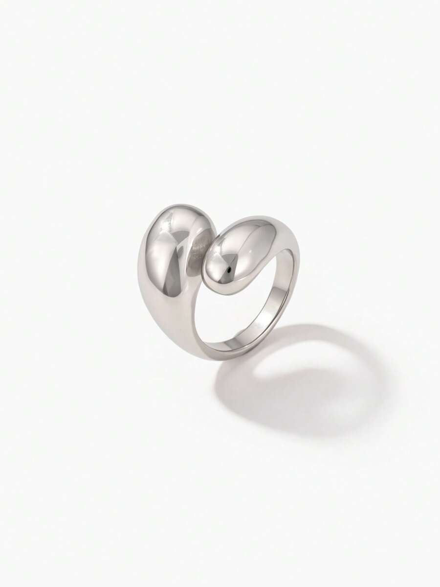 Vandermere Fashionable Stainless Steel Shiny Water Drop Shaped Snake Ring Suitable For Women's Party & Daily Wear - Silver - View 1