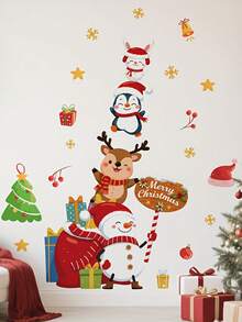 Christmas Snowman, Deer, Penguin, Rabbit, Christmas Hat Wall Decals, Living Room Sofa, Party Decoration Wall Stickers, Merry Christmas - B - View 2