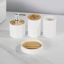 Bathroom Accessories Set 4 Pcs/6 Pcs, Wash Set With Bamboo Lid Opposite Straps/EssentialsBath Accessories, DecorationBathrooms - White - View 6
