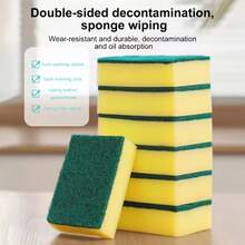 1pc Heavy-Duty Durable Scrubbing Sponge, Dual-Sided Kitchen Cleaning Sponge, Non-Scratch Dishwashing Sponge, Includes Soft Absorbent Sponge And Abrasive Scrubbing Pad, Suitable For Pots, Pans, Sinks, Dishes And Household Kitchen Cleaning - Random Styles - View 1