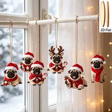 10 buah Ornamen Gantung Tali Rami Natal Anjing Pug 2D - Dekorasi Pohon Natal Berbentuk Hewan Peliharaan Kreatif, Dekorasi Liburan untuk Pohon Natal / Jendela / Perapian / Pagar / Dinding - Satu-Ukuran - View 8