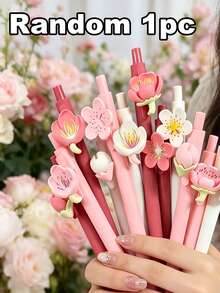 5/1pc 3D Cute Flower Neutral Pens, Cherry Blossom/Peach Blossom Pens, Creative Cute Flower Click Pens, High-Quality Student Neutral Pens & Ballpoint Pens, Back To School Gift For Students And Friends - Multiple Styles - View 13