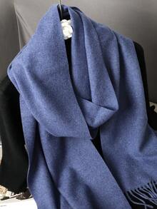 1件女款亮黃色純色羊絨披肩圍巾，附流蘇，30*180cm，柔軟披肩，適合春夏秋冬四季 - 牛仔藍 - 查看 3