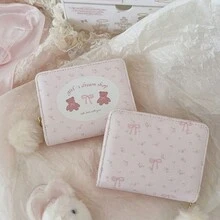 新款可愛女款短款雙折錢包，附拉鍊零錢袋與卡夾 - 彩色 - 查看 1