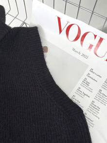 Autumn/Winter New Soft Coffee-Colored Ribbed Knit Vest With Double Zippers, Sleeveless Camisole, Commuter Casual Layering Essential - Black and White - View 7