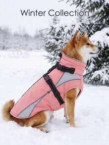 1pc Dog Winter Jacket, Built-In D-Ring Harness, High Visibility At Night, Soft Lining Warm Dog Vest, Zipper Closure High Collar Thick Snow Jacket, Suitable For Small, Medium And Large Dogs - Watermelon Pink - View 4