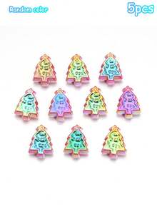 5pcs Acrylic Colorful Oil Drip Christmas Cartoon Bell Snowman Beads DIY Phone Chain Backpack Decoration Accessories Material - Multi-color Plated Christmas Beads - View 6