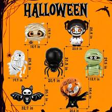 7pcs Halloween Theme Foil Balloons, Includes Ghost, Mummy, Bat And Spider Patterns, Suitable For Halloween Party, Haunted House Decoration, Store Display, Bar Event, Home Decor And Ghost Festival Theme Party Decoration - A - View 2
