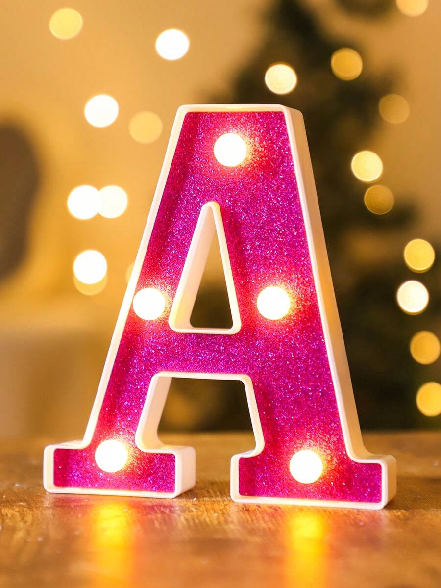 1pc 16cm Purple LED Letter Light, Alphanumeric Night Light, Battery Powered LED Light, Light‑Up Number Sign For Anniversary, Birthday Party Decoration, Wedding Background Decoration, Christmas And Halloween Party Home Bedroom Night Light. - Purple - View 1
