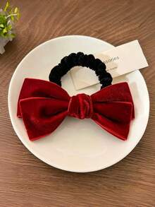 1pc Women Elegant Velvet Large Bow Elastic Hair Scrunchie Daily Date Hair Accessory - Multicolor - View 4