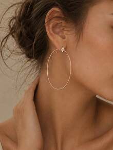 FAAABULS 1 Pair Women's Gold Large Hoop Earrings, Sparkling Rhinestone Geometric Studs With Oversized Thin Round Hoop Design, Elegant Minimalist Eye-Catching Earrings, Suitable For Wedding, Graduation Ball, Party, Date, Vacation And Daily Wear - Gold - View 1