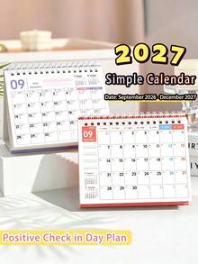 2027 Minimalist Desktop Standing Calendar, 2 Sizes Available, Office Desk Decor Mini Monthly Calendar, Creative Study Planner Self-Discipline Check-In Notebook Memo - Single Piece - View 4