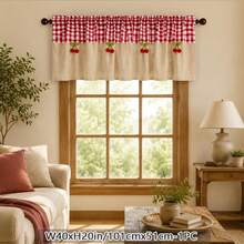 1PC Modern Fashion Plaid Pattern Coffee Curtain Rod Pocket Short Curtain, Cherry Decor Semi-Sheer Short Curtain, Suitable For Living Room, Patio, Kitchen, Dining Room Partition - Red and White Plaid - View 9