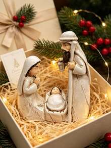 1pc Holy Family Manger Set, Vintage Faux Wood Carved, Distressed Jesus Birth Scene Figurine, Small Character Design, Home Desktop Decor, Sculpture Ornament, Suitable For Church Gifts, Baptism Gifts, Easter / Christmas Religious Favors, Perfect Gift Choice - Multiple Styles - View 7