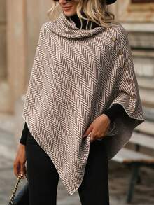 SEREN Autumn/Winter Loose Slouchy Cowl Neck Side Button Cape, Vintage Elegant Outerwear, Suitable For Daily Wear And Outings - Multicolor - View 2