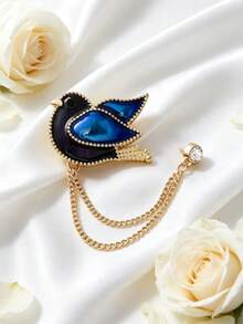 1pc Tassel Bird Brooch, Graceful Avian Pin, Retro Aesthetic, Unisex Lapel Decor, Brooches For Ladies Elegant, Fall Ornament For Events & Dressy Wear - Bird Style B - View 5