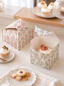 12pcs 2 Styles Floral Food Packaging Boxes, Vintage Pattern Snack Candy Cookie Pastry Gift Boxes For Bakery Cafe Party Takeaway Display - Multicolor - View 4