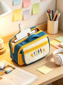 Personalized Pencil Case,Personalized Self-Defined Name Pencil Case, Featuring Cute Cartoon Stationery Designs, Large Capacity With Multiple Layers And Pockets For Spacious And Portable Storage. - Multicolor - View 3