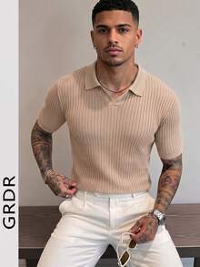 GRDR Men's Summer Solid Color Polo Collar Short Sleeve Knit Sweater, Suitable For Summer Outings, Essential For Fashionable Styling - Apricot - View 2
