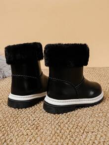 1 Pair Girls Baby Plush Snow Boots, Cute Warm Fleece Lined, Comfortable Flat Non-Slip Snow Boots, Suitable For Daily Outdoor Wear In Autumn And Winter - Black - View 3