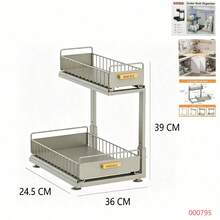 2 Tier Under Sink Organizer, Metal Pull Out Sliding Drawer Rack, Cabinet Storage Shelf For Kitchen Bathroom, Black White Grey - View 13