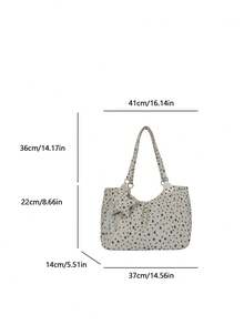 Tote Bag With All-Over Star Print Pattern, Star Pendant Accessory Decoration, Extended Shoulder Strap, Large Capacity Open Top Closure, Versatile Daily Bag For School, Work, Travel, Shopping, Commuting, Shoulder Large Bag - White - View 2