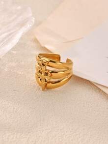 1Pc Vintage Triple Band Open Ring With Cross Charm, Stainless Steel Ring, Gold Ring, Edgy Punk Style Jewelry For Party, Christmas Gift - Multicolor - View 6