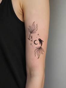 1pc Temperature‑Sensitive Color‑Changing Moon & Koi Fish Temporary Tattoo Sticker, Realistic Fake Tattoo Design, Suitable For Daily Wear, Bachelorette Party Favors, Music Festivals, Games, Graduation Gifts, Lasts 3‑5 Days - Multicolor - View 6