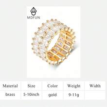 MDFUN 18K白金/鍍金女士永恆戒指，單排/雙排全鋪滿立方鋯石戒圈，誇張款婚禮可疊戴指環 - 金色-2 排 - 查看 11