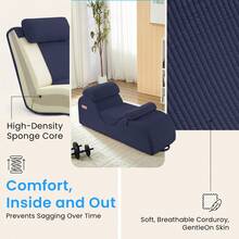 Modern Corduroy Adjustable Lounge Sofa, Washable Fabric Couch With Solid Wood Frame For Home Use - Blue - View 4