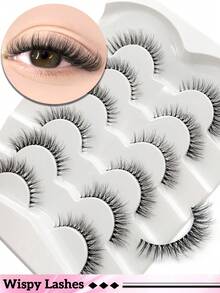 Sibeuna 6 Pairs Natural Fluffy Soft Cross Fine Faux Mink False Eyelashes, Transparent Stem, Suitable For Daily Makeup, Travel Essential, Suitable For Beginners - Black - View 3