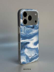 GIIPPA 1件 藍色漸層液態大理石流體圖案設計手機殼，適用於 Phone 17 Pro Max，兼容 Phone 16 Pro Max、15 Pro Max、14 Pro Max，韓系高端時尚趣味手機殼，適合 11/12/13/14/15/16 Pro Max Plus，男女皆宜的優雅設計，聖誕節、情人節、復活節、婚禮季和生日送給女友的完美禮物！ - 藍色 - 查看 2