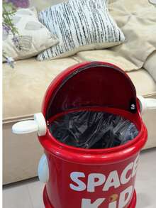 1pc Space Kid Astronaut Trash Can, Cute Red Cartoon Robot Design Garbage Bin, PET+ABS+PP Dual-Bucket Flip Lid Waste Container, Odor-Proof Tall Standing Rubbish Bin For Home Living Room Bedroom Kitchen Office - View 5