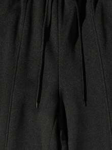 Men's Double Waistband Wide Leg Sweatpants, Fleece Lined, Drawstring Elastic Waist, Casual Loose Fit With Pockets, Streetwear Style For Daily Wear - Black - View 6