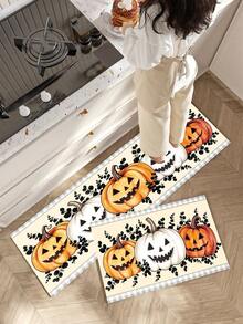 1/2pcs Halloween Pumpkin Pattern, Autumn Vintage Diatomaceous Earth Mat, Super Absorbent, Non-Slip, Perfect For Bathroom, Kitchen And Dining Room, Quick Dry, Ideal Gift For Home Decor And Bathroom Mat - Multicolor - View 7