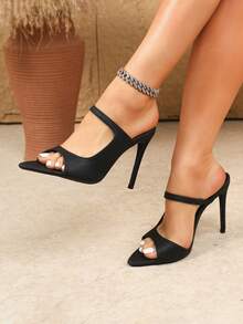 Sexy Fashionable Pointed Toe Thin High Heel Casual Versatile Mule Style High Heel Sandals,Stilettos Heels - Black - View 1