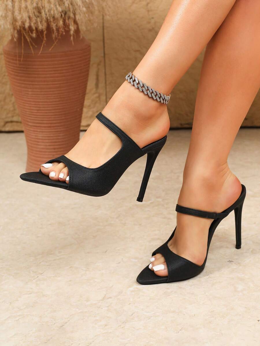 Sexy Fashionable Pointed Toe Thin High Heel Casual Versatile Mule Style High Heel Sandals,Stilettos Heels - Black - View 1
