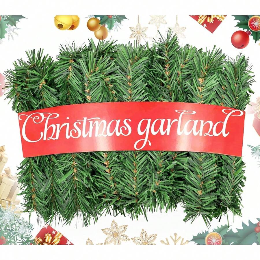 1pc Christmas Wreath, Artificial Soft Green Realistic Pine Branch Greenery, Suitable For Indoor And Outdoor Christmas Fireplace, Stairs, Door And Wall Decoration - Green - View 1