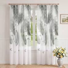 FLYINGCURTAINS Lightweight Semi Blackout Curtains With Tropical Rainforest Pattern Filter Curtains For Privacy Protection, Thin Gauze Curtains, Pole Bag Style Soft Curtains Suitable For Bedroom And Living Room Decoration - Grey - View 5