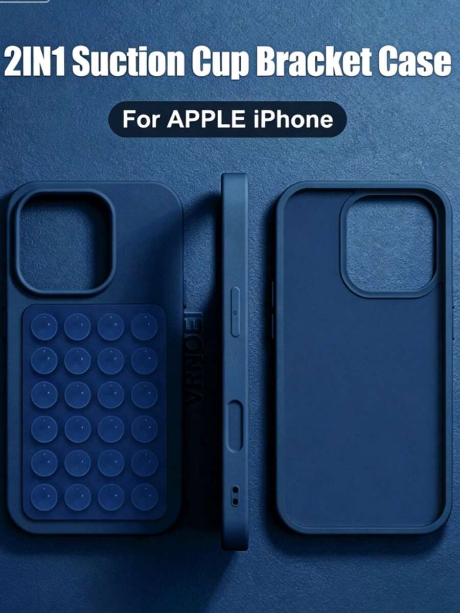 حامل هاتف 2 في 1 مطور بكوب شفط، متوافق مع 16/15/11/12/13/14/17 Pro Max Plus/17 AIR، بطانية خلفي مقاوم للصدمات - أزرق غامق - مشاهدة 1